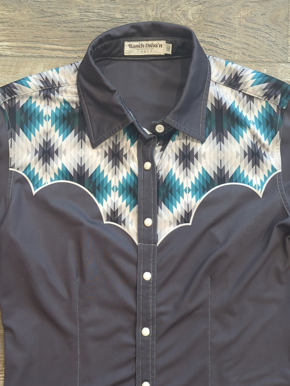 RANCH DRESS'N Fallon Taylor "Brayden" charcoal gray Performance rodeo shirt szXL - Picture 6 of 13